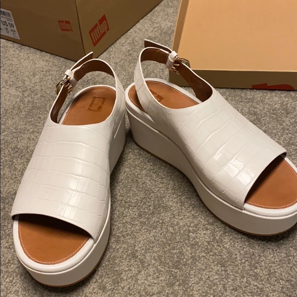 Lovingly worn Fitflop Eloise croc-print stone